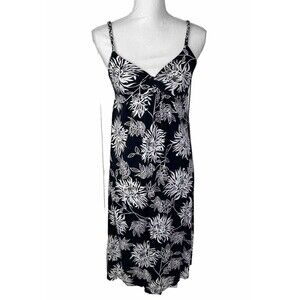 New York & Company Women’s Braided Straps Black White Tropical Print Dress Sz S